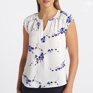 Daniel Rainn “Natalia” Floral White and Blue Women's Blouse Size Large
